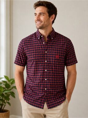 Cinch Red and Black Plaid Button-Down Shirt